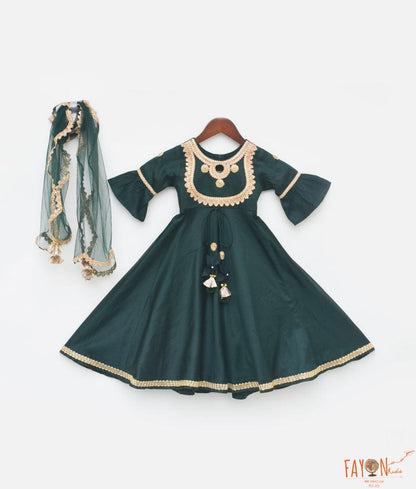 Fayon Kids Green Silk Anarkali for Girls