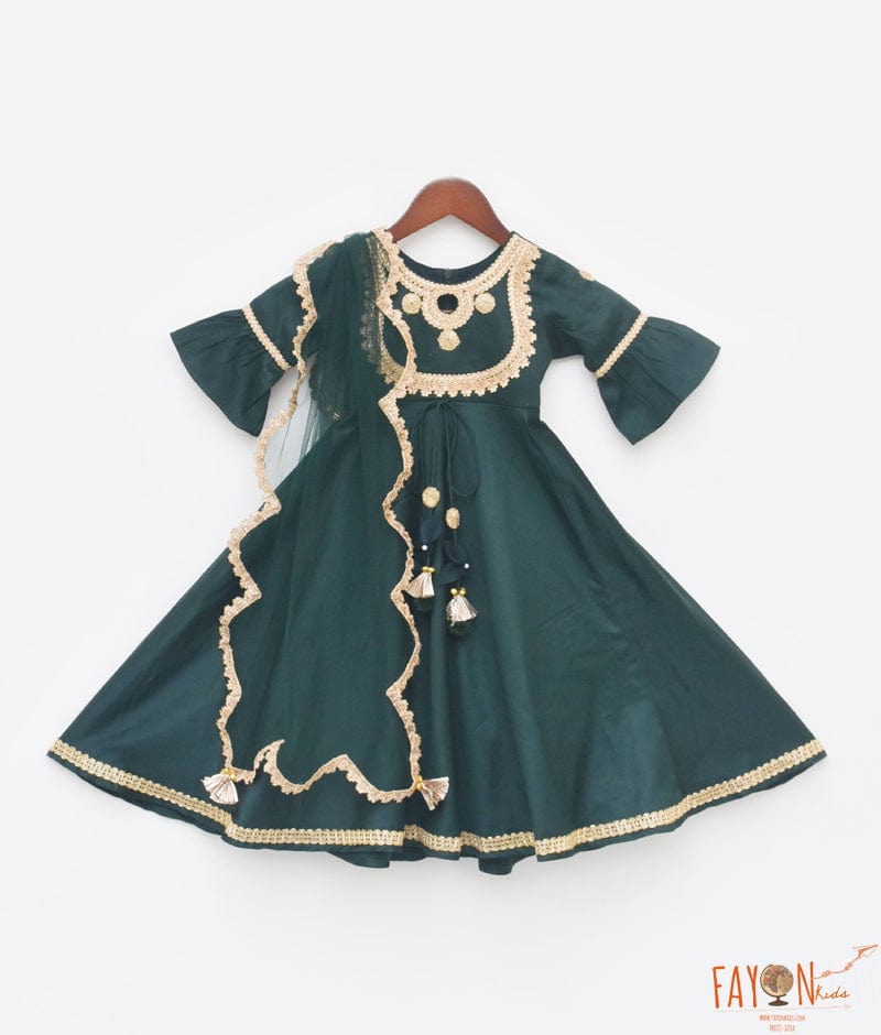 Green Silk Anarkali for Girls