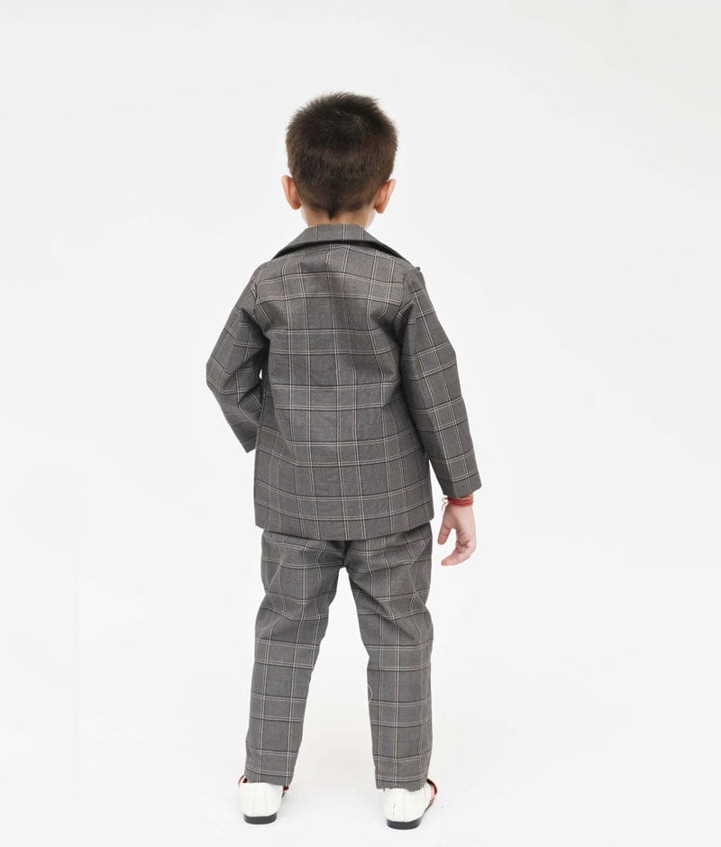 Fayon Kids Grey Check Coat with Pink Shirt Pant for Boys