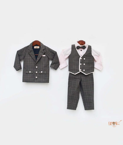 Fayon Kids Grey Check Coat with Pink Shirt Pant for Boys