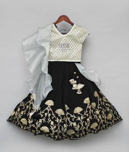 Grey Embroidery Black Gota Lehenga with Choli Organza Dupatta for Girls