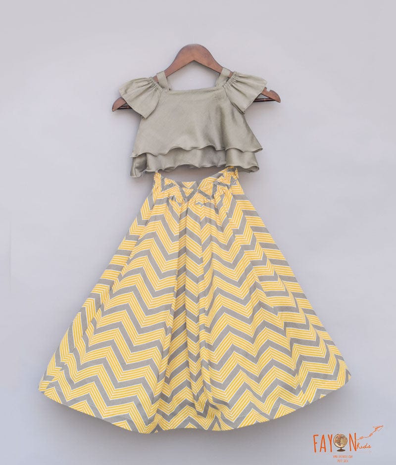 Fayon Kids Grey Yellow Printed Lehenga with Choli for Girls