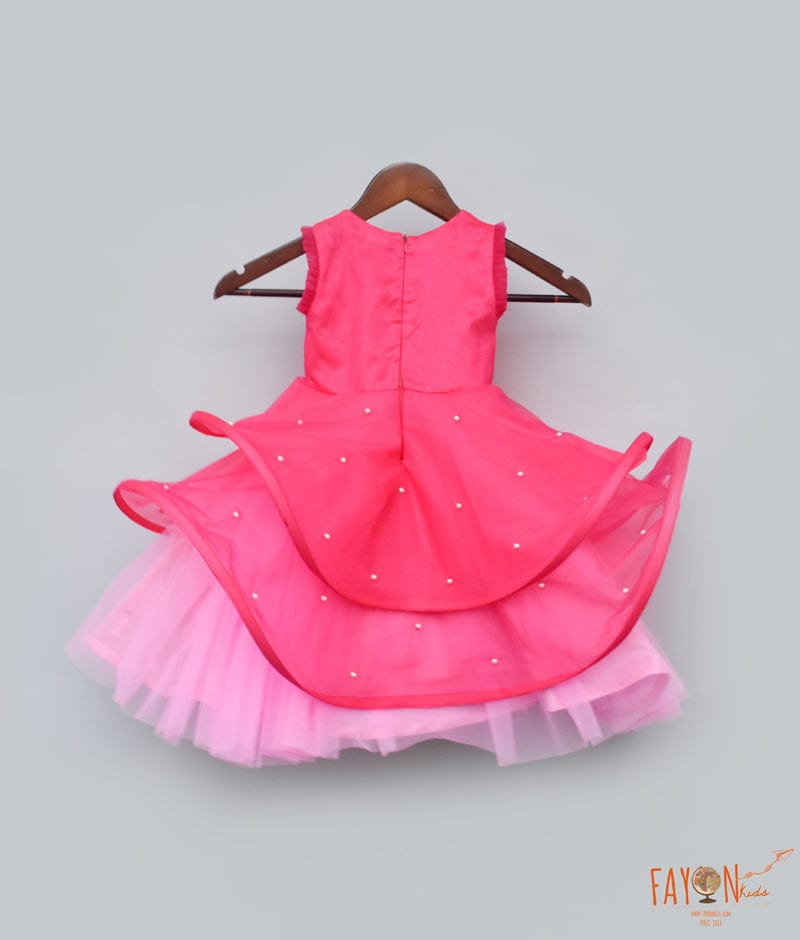 Fayon Kids Hot Pink Baby Pink Drape Gown for Girls