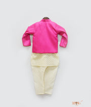 Hot Pink Embroidery Jacket with Kurta Chudidar for Boys
