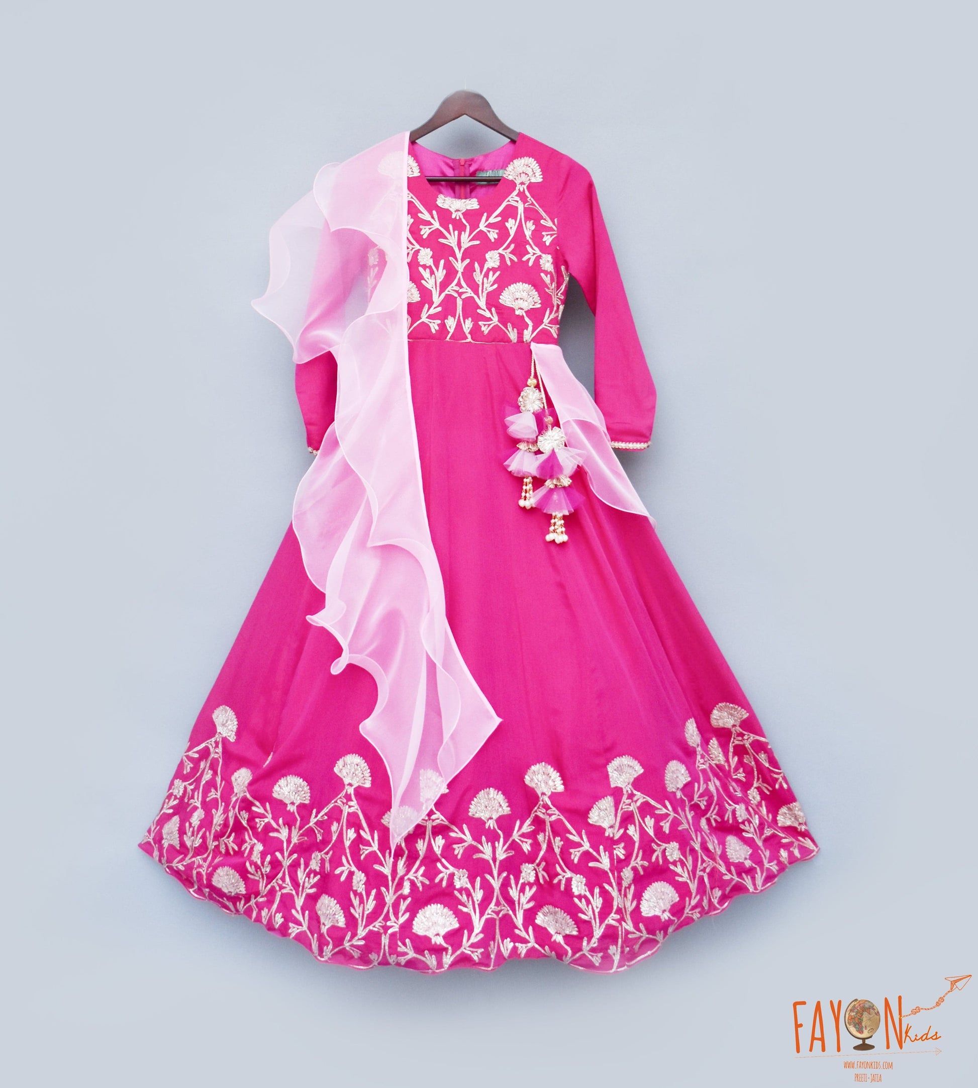 Hot Pink Gota Anarkali with Organza Dupatta for Girls
