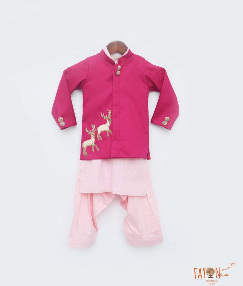 Fayon Kids Hot Pink Jacket with Baby Pink Kurta Salwar for Boys