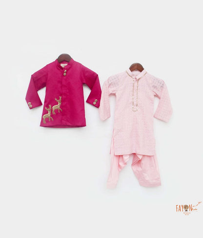 Fayon Kids Hot Pink Jacket with Baby Pink Kurta Salwar for Boys