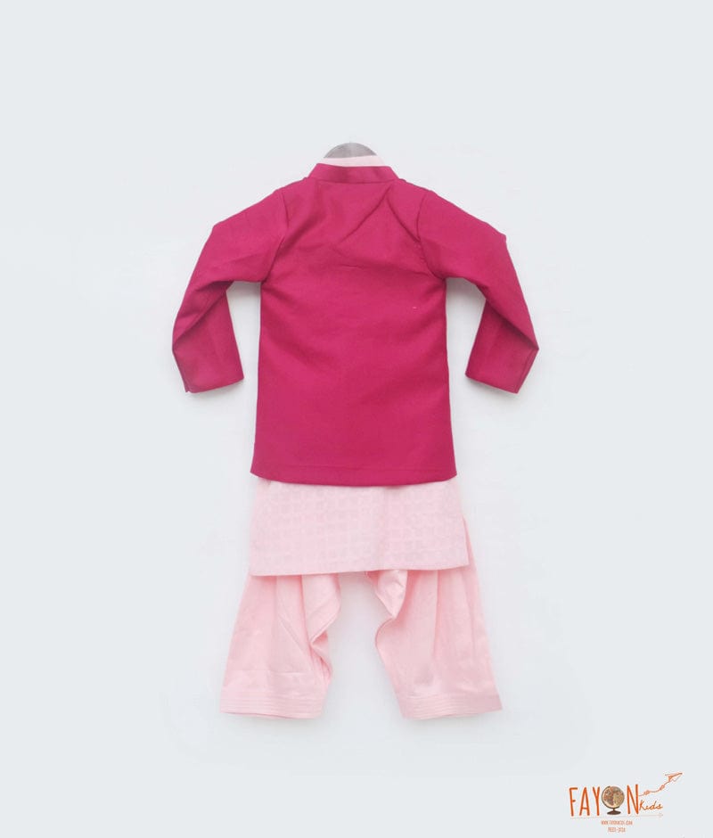 Fayon Kids Hot Pink Jacket with Baby Pink Kurta Salwar for Boys
