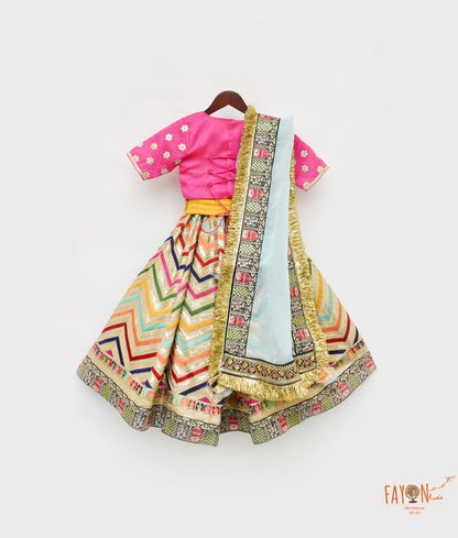 Fayon Kids Hot Pink Silk Embroidery Lehenga with Choli Organza Dupatta for Girls