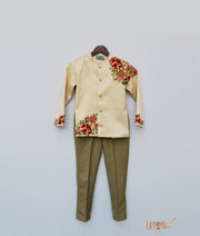 Ivory Embroidery Bandgala with Beige Pant for Boys