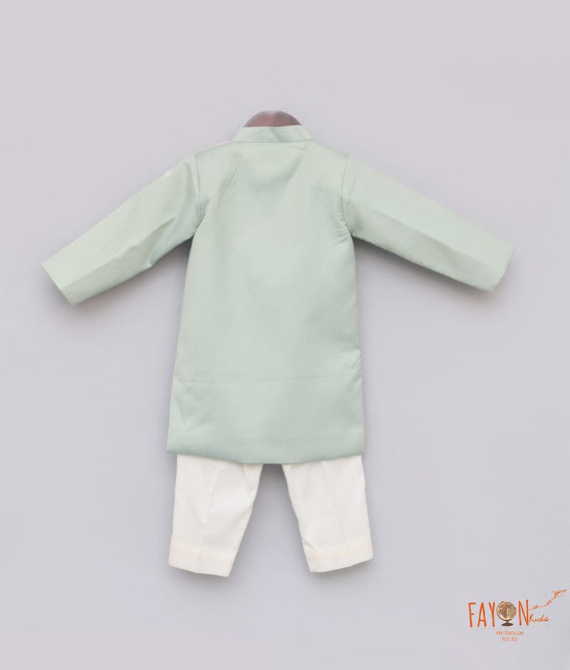 Fayon Kids Light Green Embroidery Ajkan with Pant for Boys