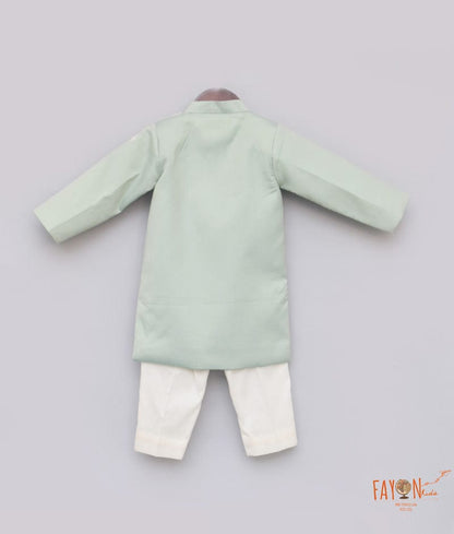 Fayon Kids Light Green Embroidery Ajkan with Pant for Boys