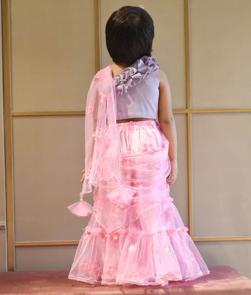 Lilac Choli and Pink Flower Net Sharara for Girls