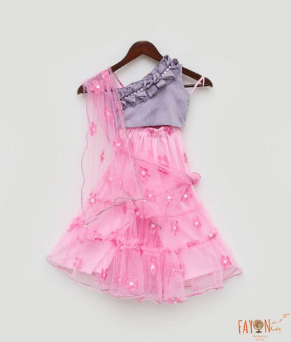 Lilac Choli and Pink Flower Net Sharara for Girls