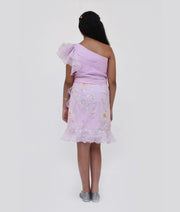 Lilac Embroidery and Organza Dress for Girls