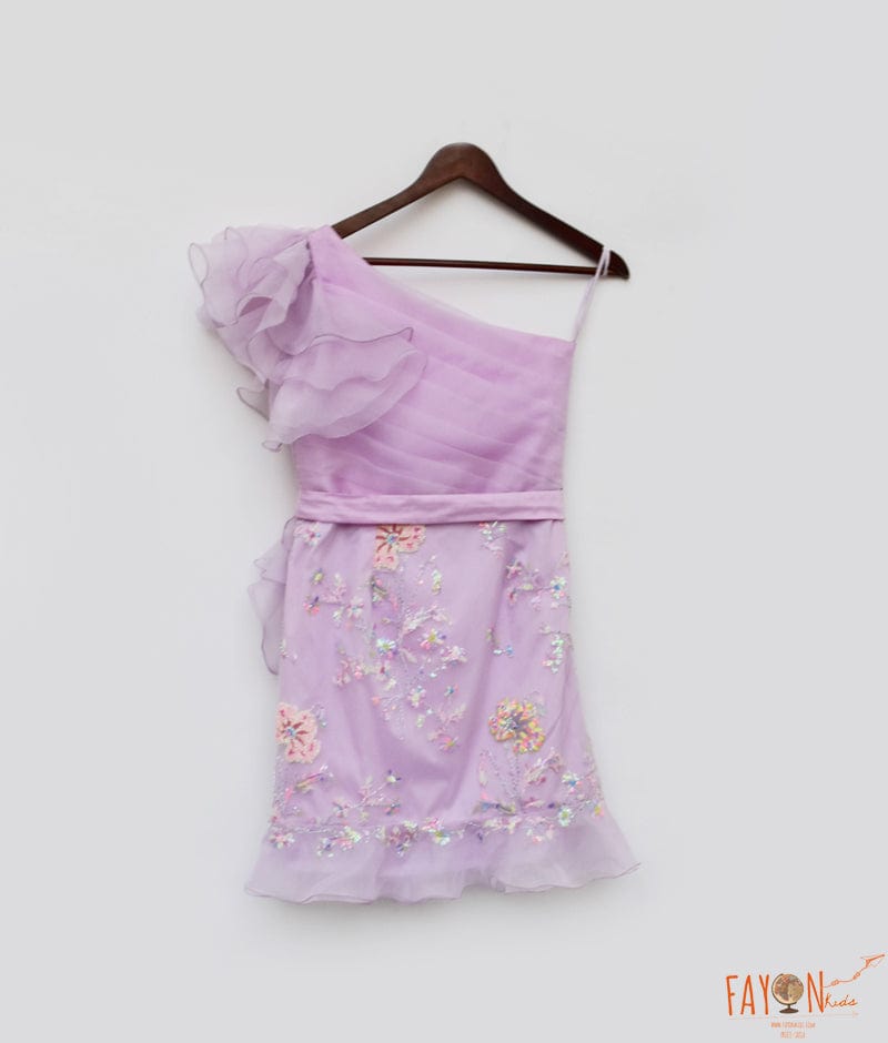 Lilac Embroidery and Organza Dress for Girls