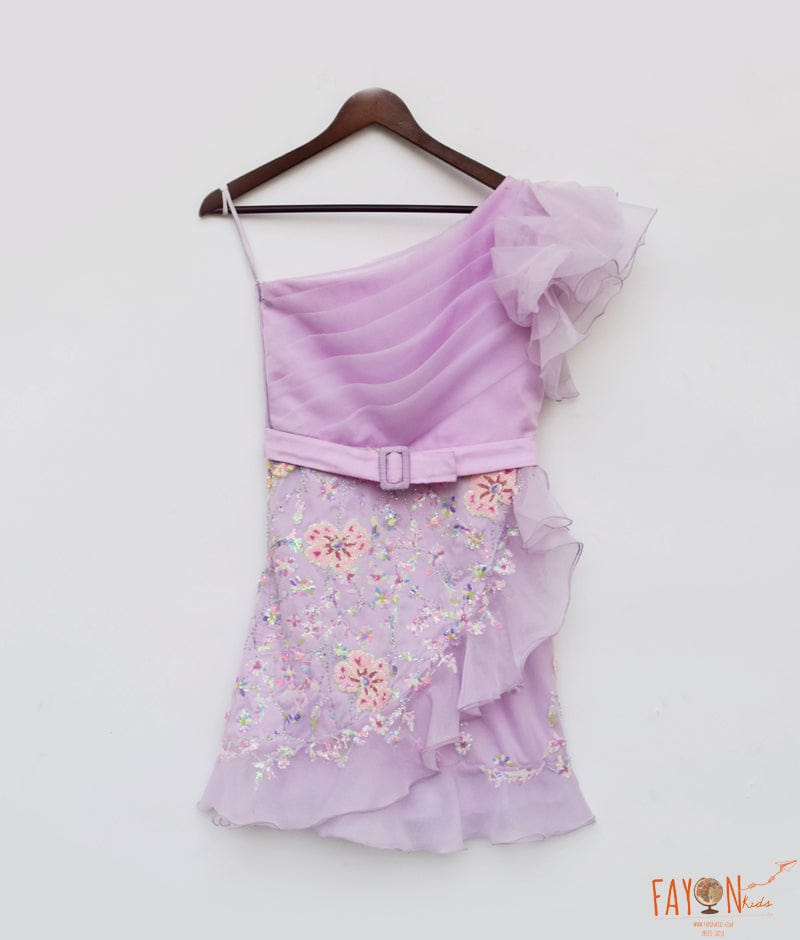 Lilac Embroidery and Organza Dress for Girls