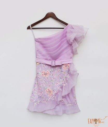 Lilac Embroidery and Organza Dress for Girls