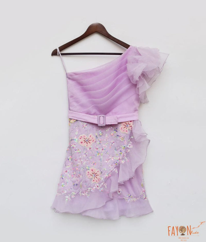 Lilac Embroidery and Organza Dress for Girls