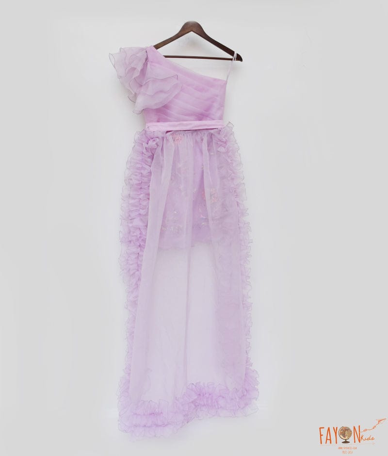 Lilac Embroidery Dress and Organza Trail for Girls