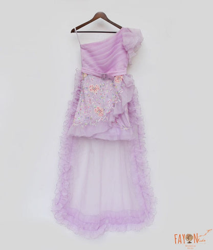 Fayon Kids Lilac Embroidery Dress and Organza Trail for Girls