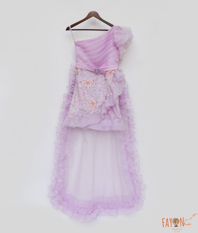 Lilac Embroidery Dress and Organza Trail for Girls