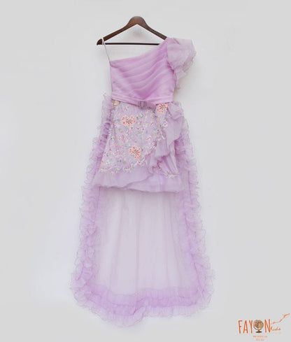 Lilac Embroidery Dress and Organza Trail for Girls