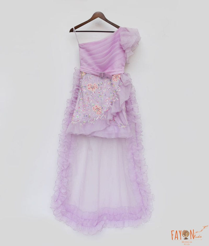 Lilac Embroidery Dress and Organza Trail for Girls