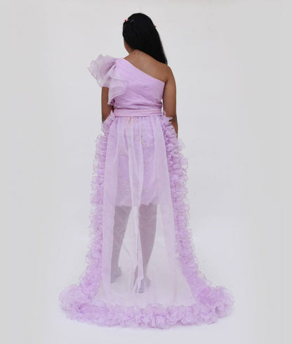 Fayon Kids Lilac Embroidery Dress and Organza Trail for Girls