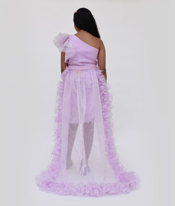 Lilac Embroidery Dress and Organza Trail for Girls