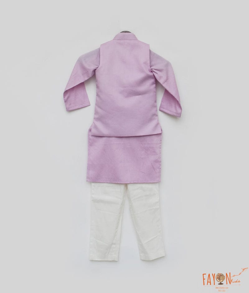 Fayon Kids Lilac Embroidery Jacket with Kurta and Pant for Boys