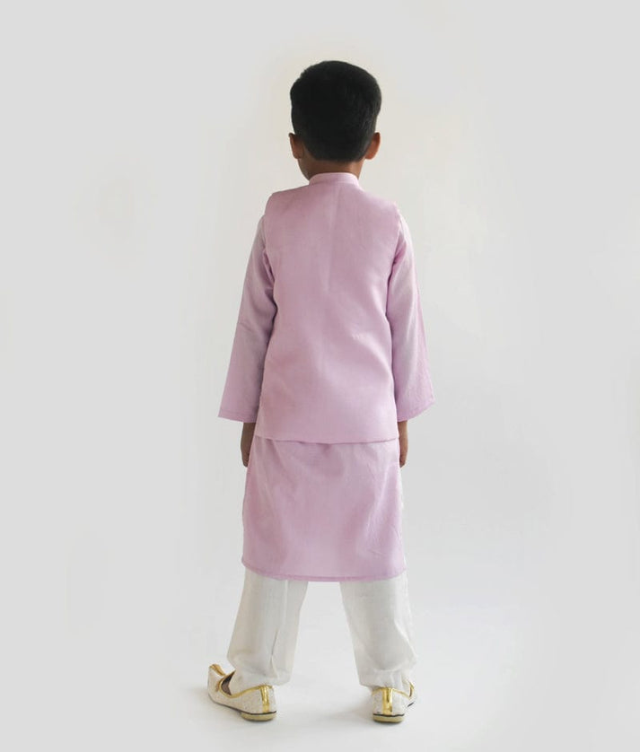 Lilac Embroidery Nehru Jacket with Kurta and Pant for Boys