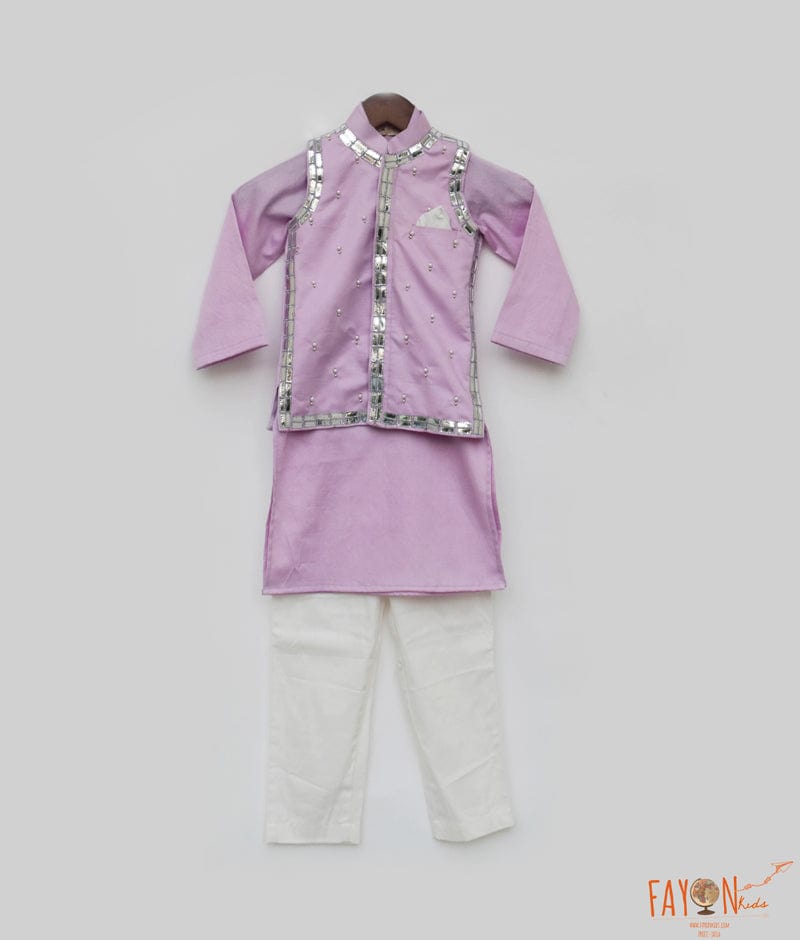 Fayon Kids Lilac Embroidery Jacket with Kurta and Pant for Boys