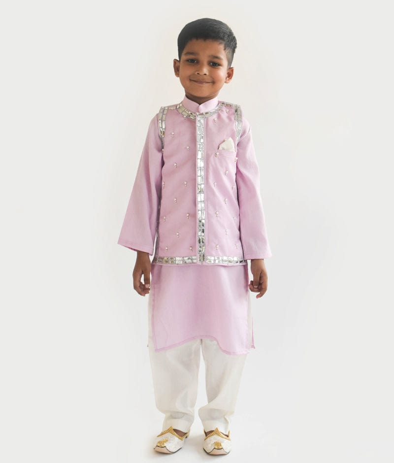 Fayon Kids Lilac Embroidery Jacket with Kurta and Pant for Boys