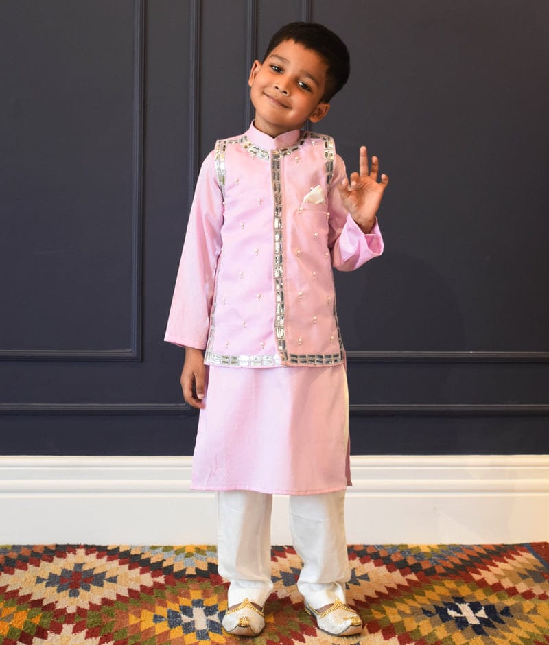 Fayon Kids Lilac Embroidery Jacket with Kurta and Pant for Boys