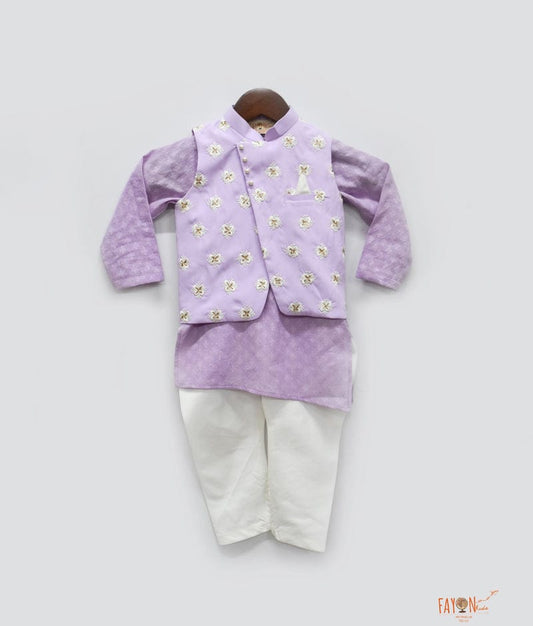 Lilac Embroidery Jacket with Kurta Chudidar for Boys