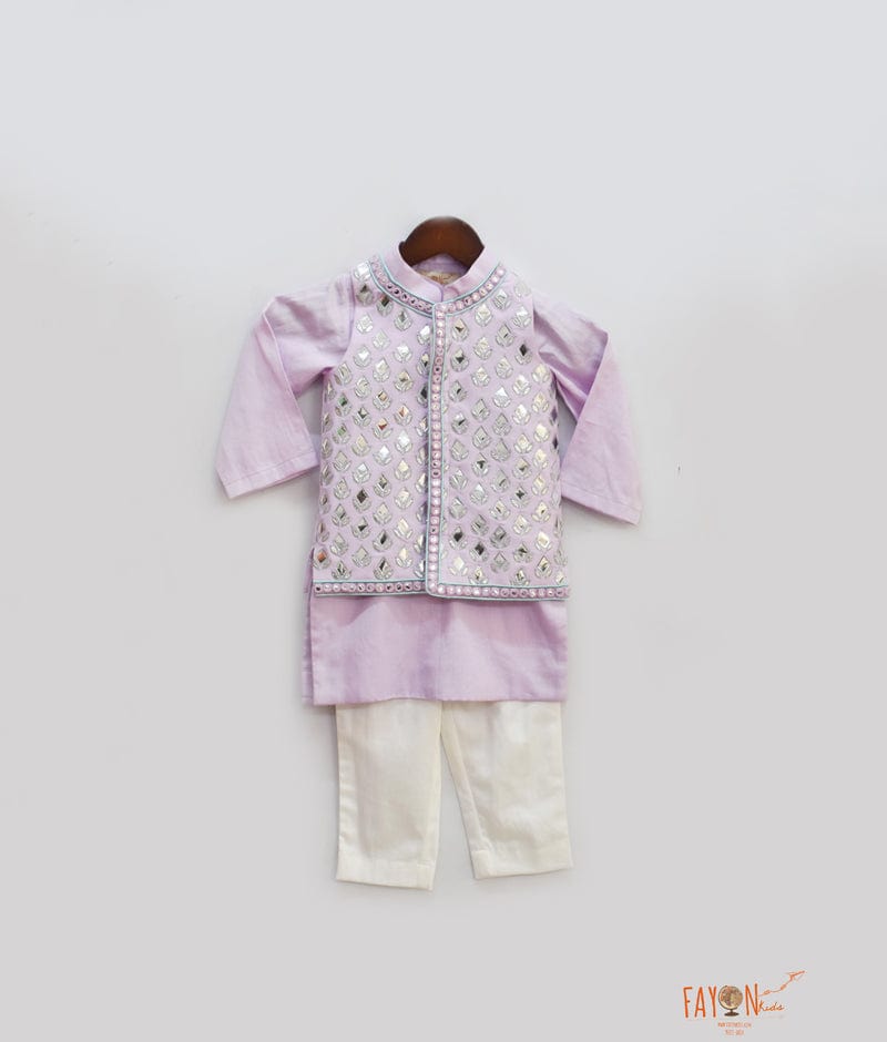 Lilac Embroidery Jacket with Kurta Pant for Boys