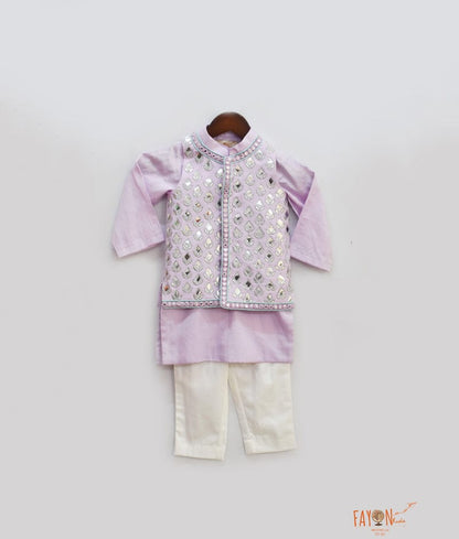 Lilac Embroidery Jacket with Kurta Pant for Boys