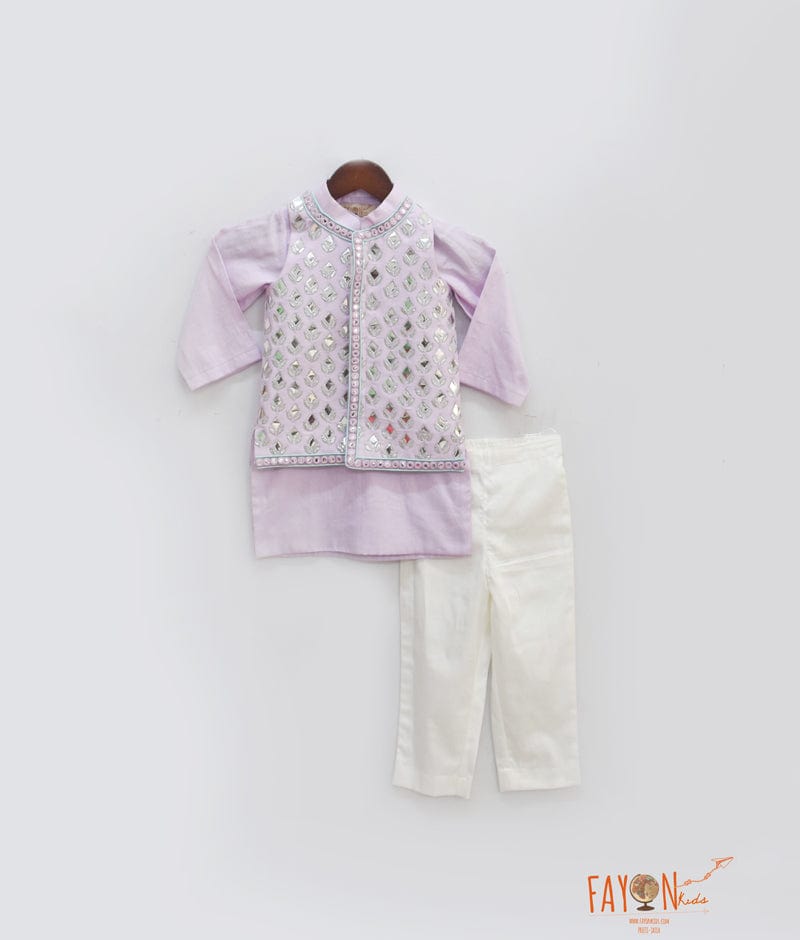 Lilac Embroidery Jacket with Kurta Pant for Boys