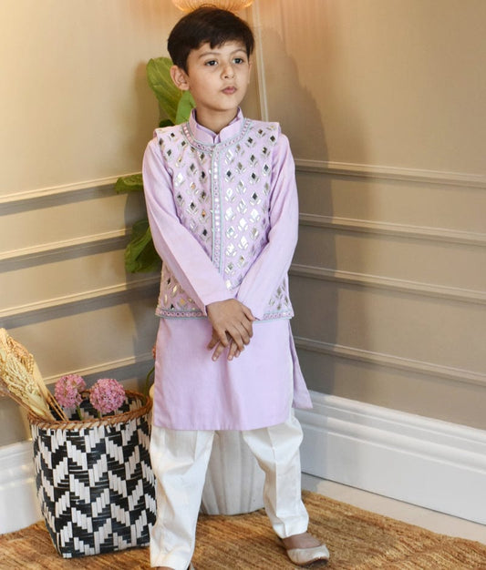 Lilac Embroidery Jacket with Kurta Pant for Boys