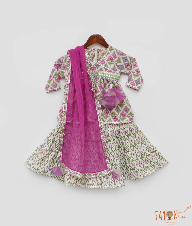 Fayon Kids Lilac Floral Print Kurti Sharara for Girls