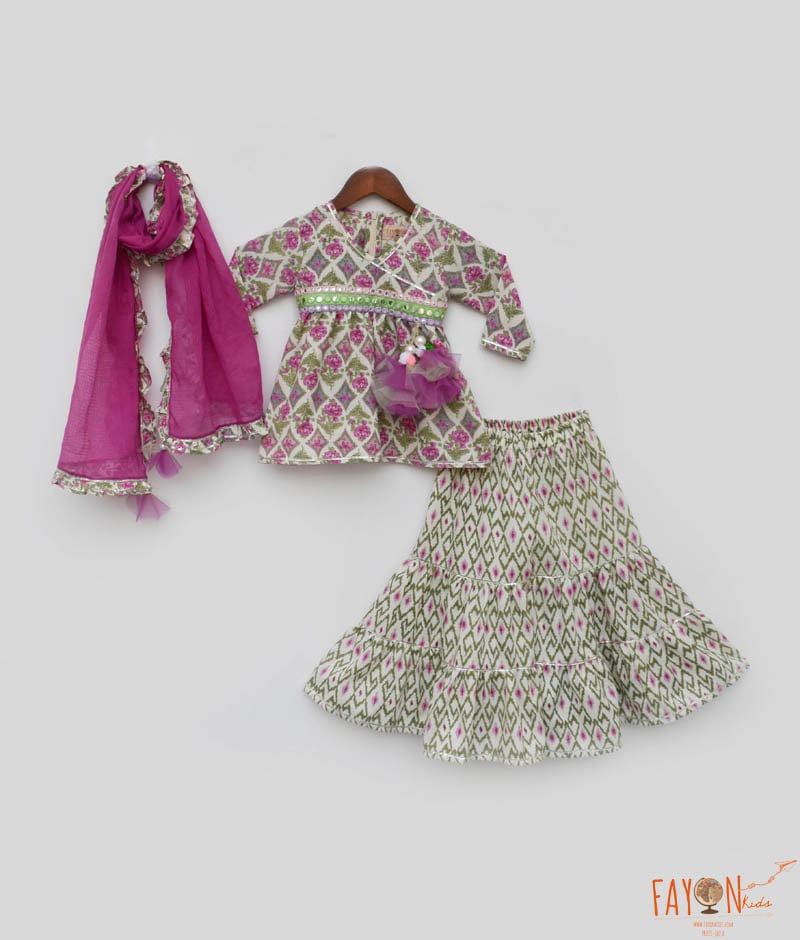 Fayon Kids Lilac Floral Print Kurti Sharara for Girls