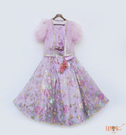 Lilac Net Embroidery Lehenga with Choli Organza Jacket for Girls
