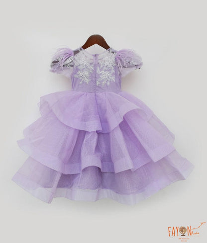 Fayon Kids Lilac Net Gown with White Dori Embroidery for Girls