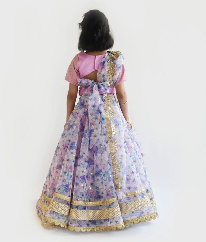 Lilac Organza Floral Printed Lehenga Choli Printed Dupatta for Girls