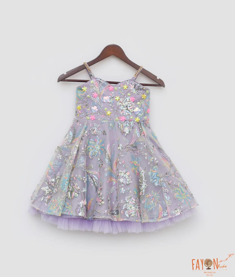 Fayon Kids Lilac Sequins Embroidery Dress for Girls