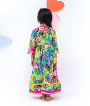 Lime Green Printed Anarkali for Girls