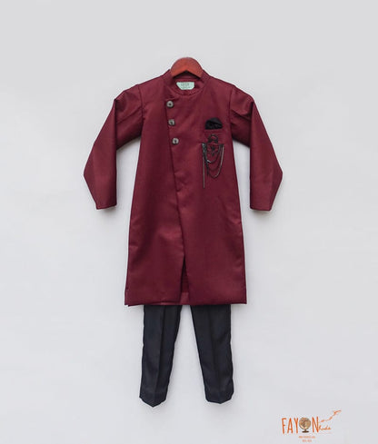Fayon Kids Maroon Ajkan with Pant for Boys