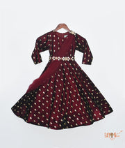 Maroon Boti Velvet Anarkali with Net Dupatta for Girls