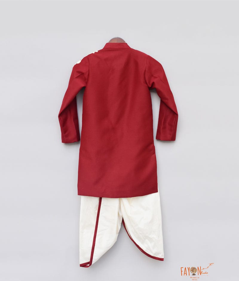 Fayon Kids Maroon Embroidery Ajkan with Dhoti for Boys